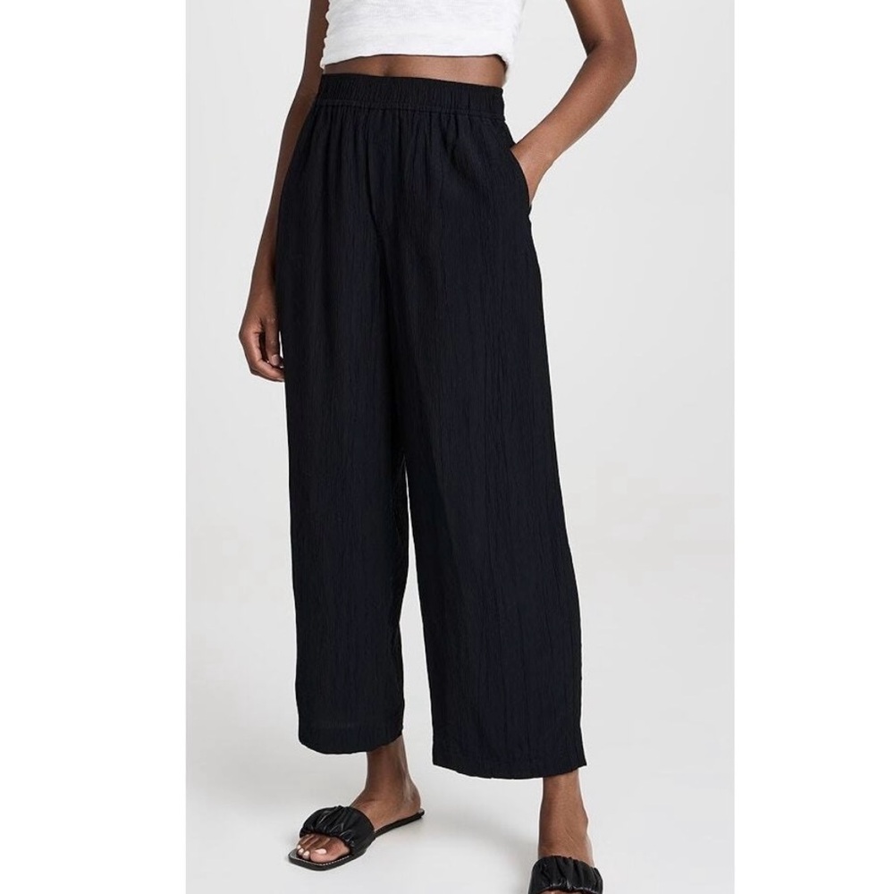 Madewell | Black Wide-Leg, Crinkle Cropped Pants with Elastic Waistband